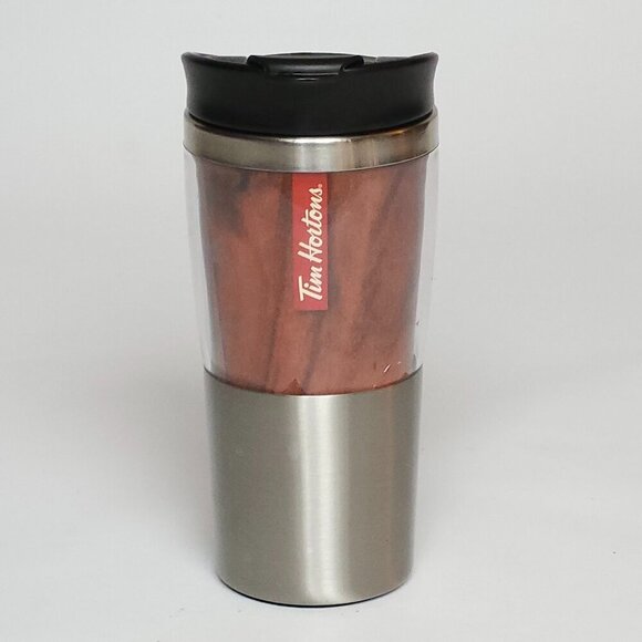 Tim Hortons Tumbler Wood Grain Finish Stainless Steel Tumbler Travel Mug - Picture 1 of 12